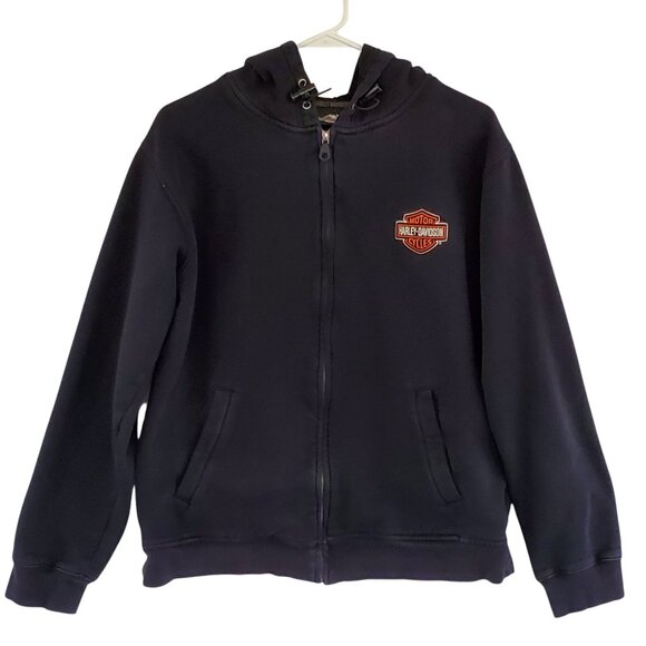 Harley Davidson Hoodie Sweatshirt Men's S Black Embroidered Logo Pockets Fleece - Picture 1 of 11